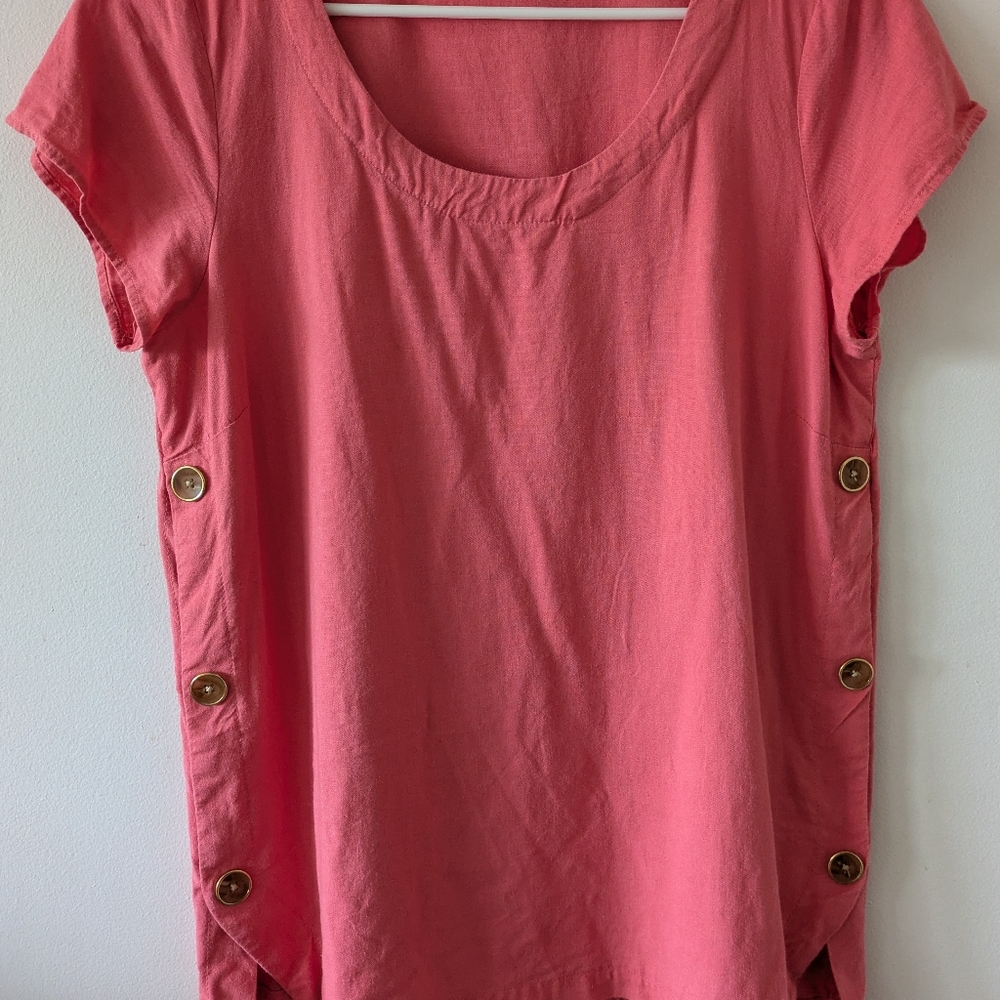5 For $20 Rockmans Coral Color Tunic Top Faux Button Sides Size US 8